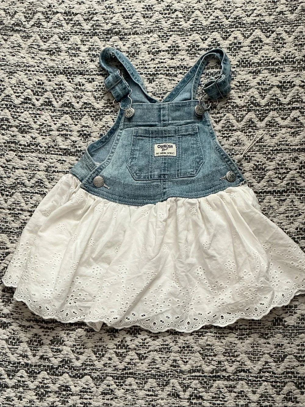 OshKosh Blue Denim Bib Overalls with White Eyelet Skirt